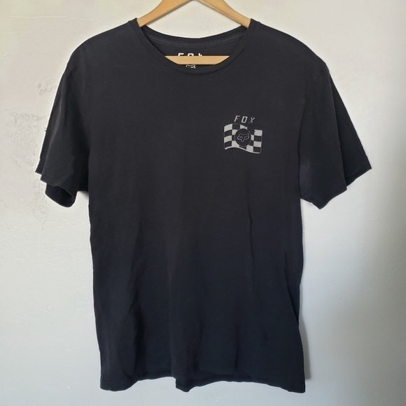 Fox Men's Large Black Short Sleeve Shirt Checkered Flag Premium Fit - Picture 1 of 3